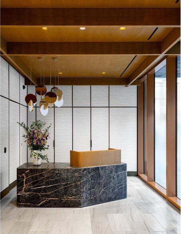 reception area with a chandelier