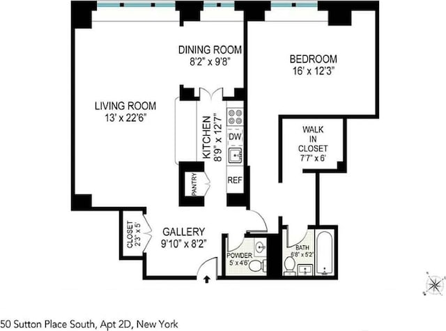 50 Sutton Pl S Unit 2D, New York City, NY 10022 - view of floor plan / room layout