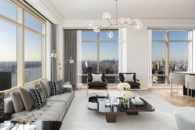 living area with plenty of natural light and a city view