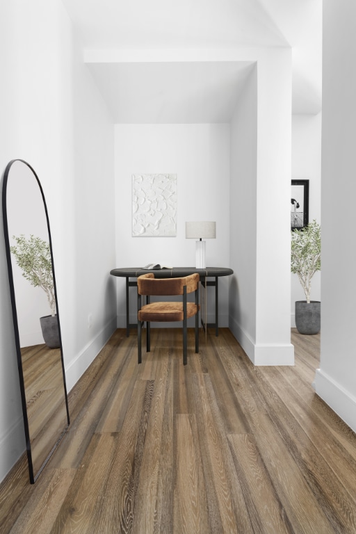 home office featuring hardwood / wood-style floors