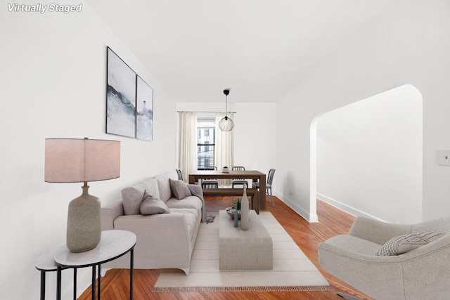 living room with light wood-type flooring