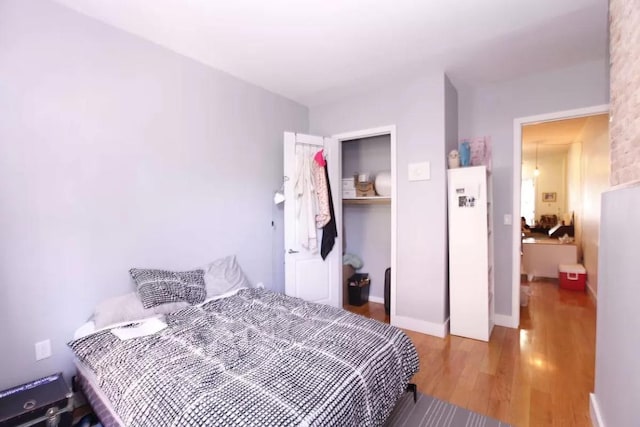 bedroom with a closet and light wood-type flooring