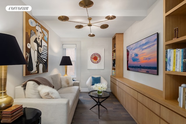 living room with dark wood-type flooring