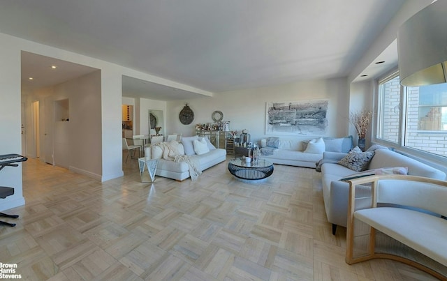 living room with light parquet floors