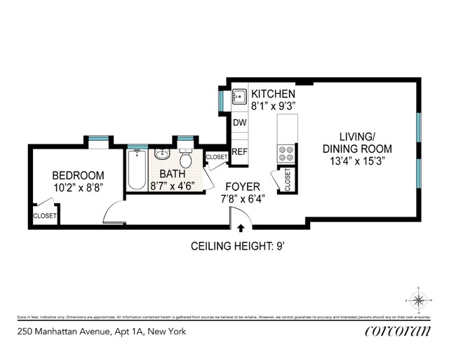 250 Manhattan Ave Unit 1A, New York City NY, 10026, 1 bedrooms, 1 bath condo for sale