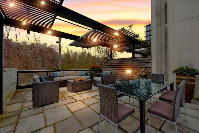 90 Furman St Unit N210, New York City, NY 11201 - view of patio / terrace featuring an outdoor living space with a fire pit, a pergola, and outdoor dining area