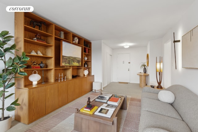 living room with light carpet