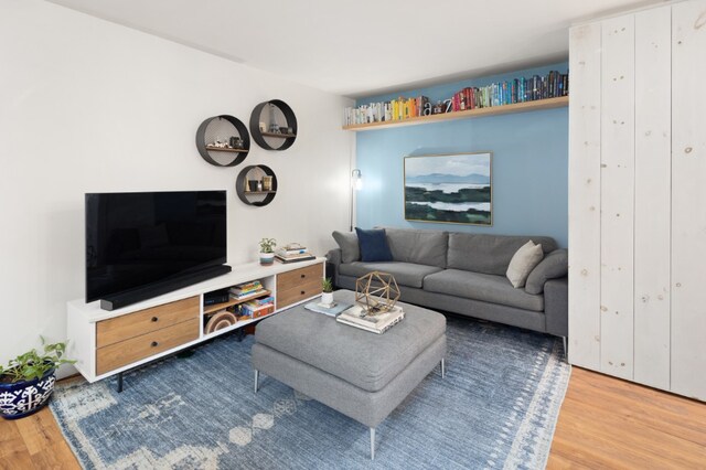 living room with light hardwood / wood-style flooring