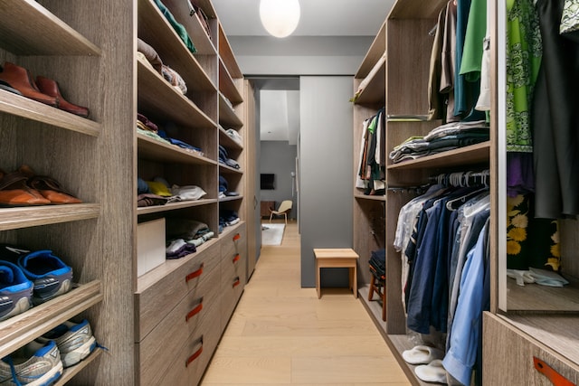 spacious closet with light hardwood / wood-style floors