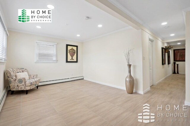 kitchen with sink, an inviting chandelier, white cabinetry, stainless steel appliances, and a baseboard radiator