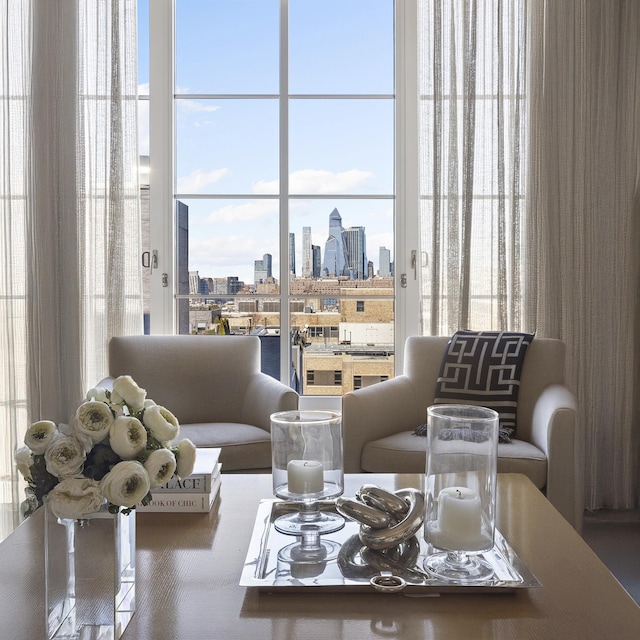 living room with a skyline view