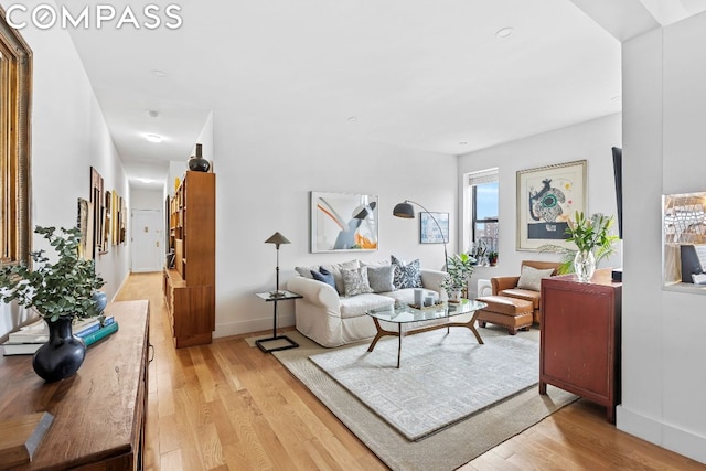 living room with light hardwood / wood-style floors