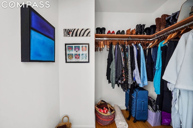 spacious closet featuring hardwood / wood-style flooring