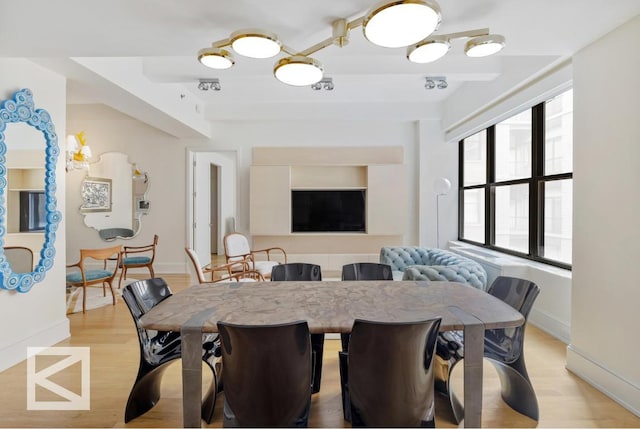 dining space with light hardwood / wood-style floors