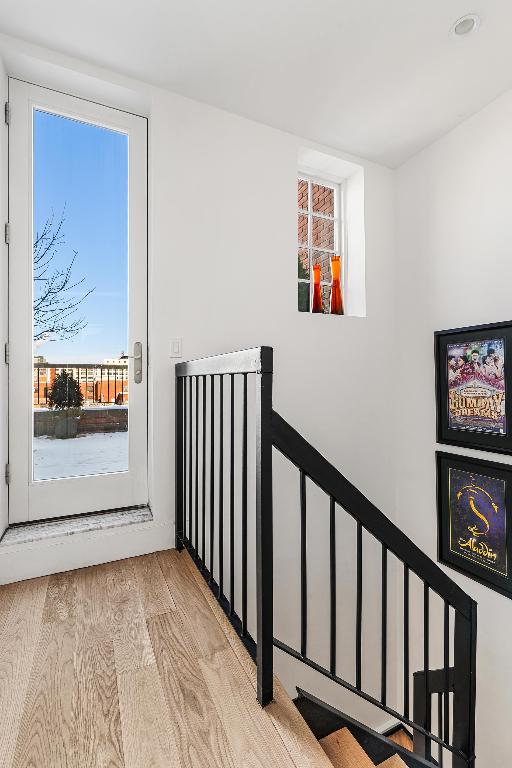 staircase featuring hardwood / wood-style flooring