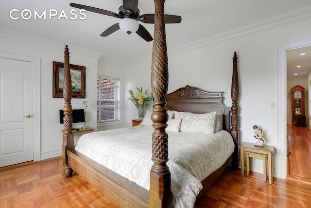 139 82nd St, New York City, NY 11209 - bedroom featuring crown molding, ceiling fan, and recessed lighting