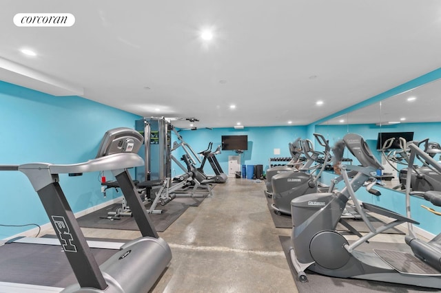 21-17 31st Ave Phe, Phe, New York City, NY 11106 - workout area featuring baseboards and recessed lighting