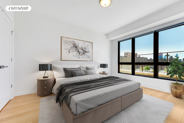 21-17 31st Ave Phe, Phe, New York City, NY 11106 - bedroom featuring a city view, baseboards, and light wood-type flooring