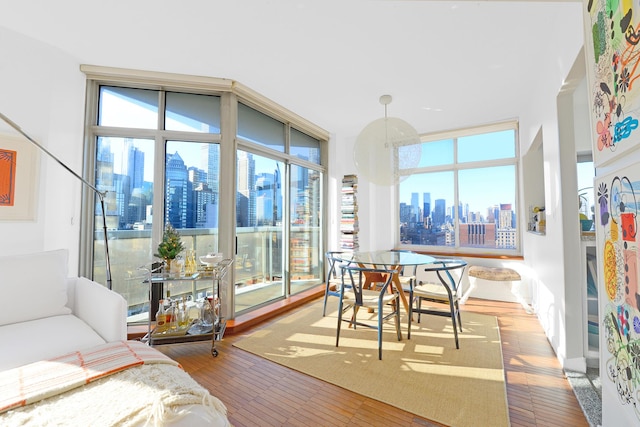 sunroom featuring a view of city and a healthy amount of sunlight