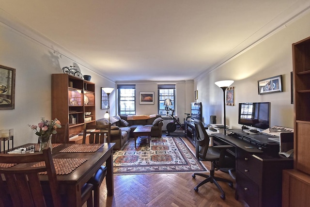 home office featuring ornamental molding