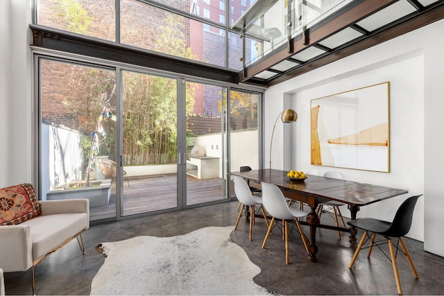 interior space with concrete flooring and a high ceiling