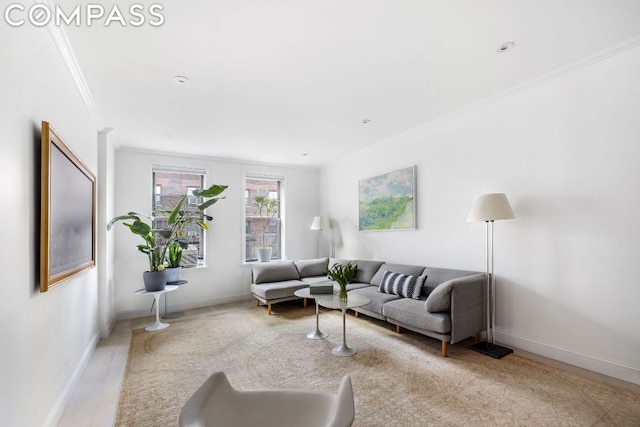 living room featuring ornamental molding