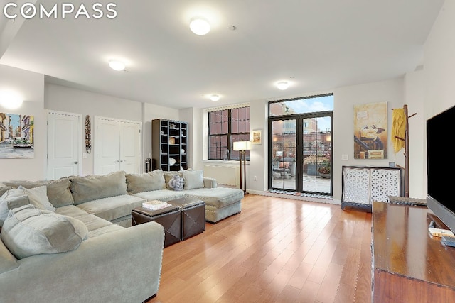 living room with hardwood / wood-style flooring