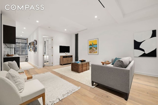 living room featuring light wood-type flooring