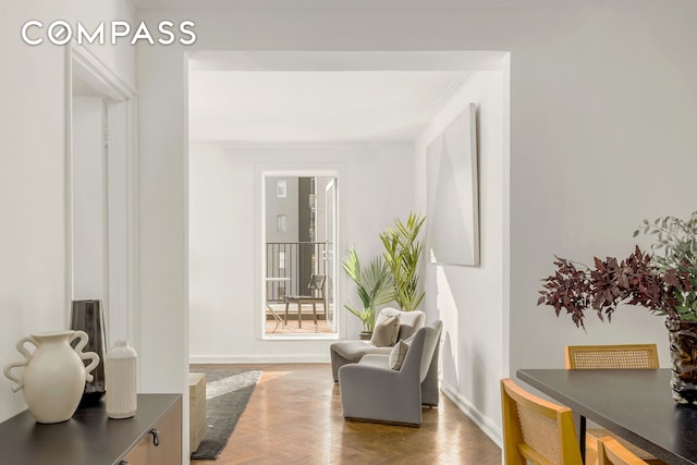 living area with baseboards