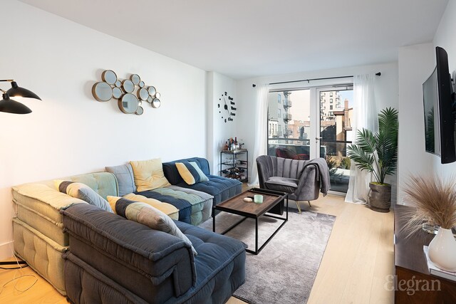 living room with light wood-type flooring