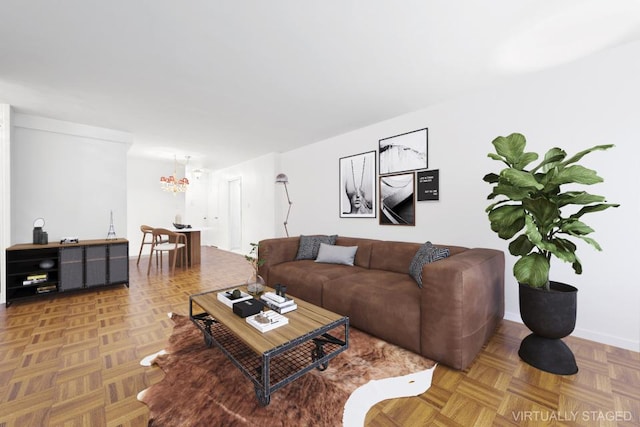 living area with baseboards