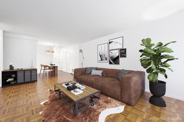 living room featuring baseboards