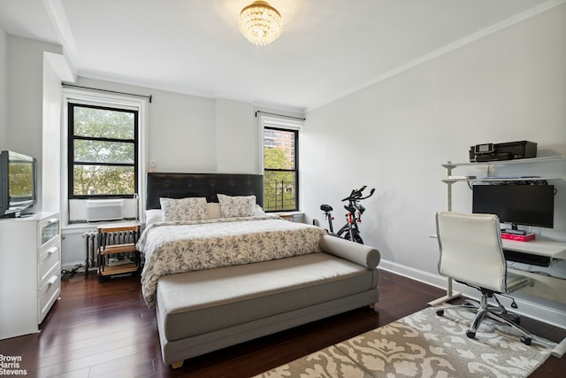 bedroom featuring multiple windows and dark hardwood / wood-style floors