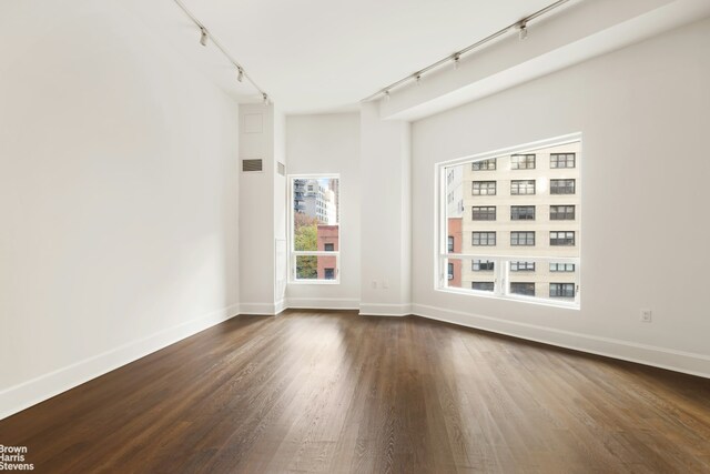 walk in closet with dark hardwood / wood-style flooring