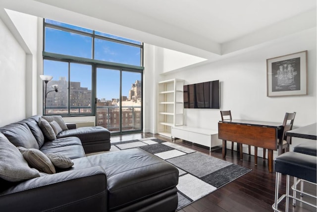 living room with dark wood-type flooring