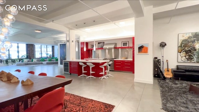 dining space with beverage cooler