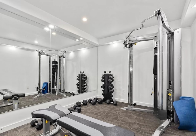 workout area with recessed lighting