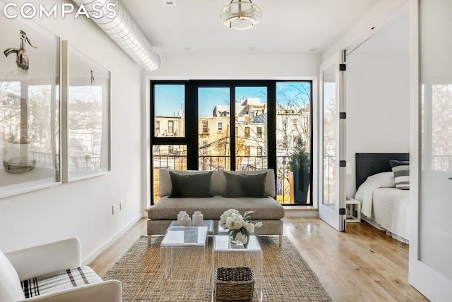 interior space with light hardwood / wood-style floors