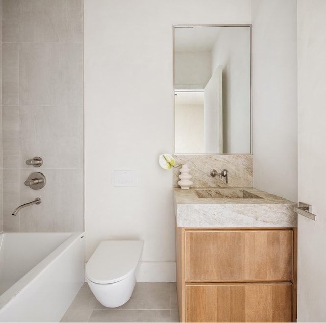 full bathroom featuring tile patterned floors, shower / bathtub combination, toilet, and vanity