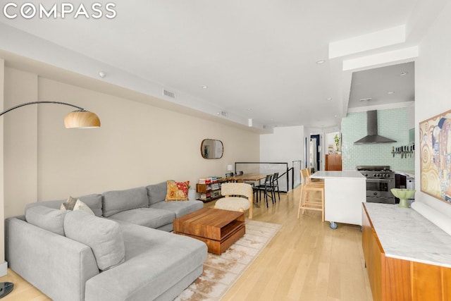 living room with light wood-type flooring