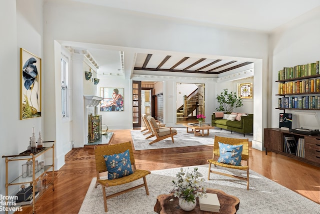 living room with hardwood / wood-style floors