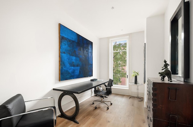 office area featuring baseboards and wood finished floors