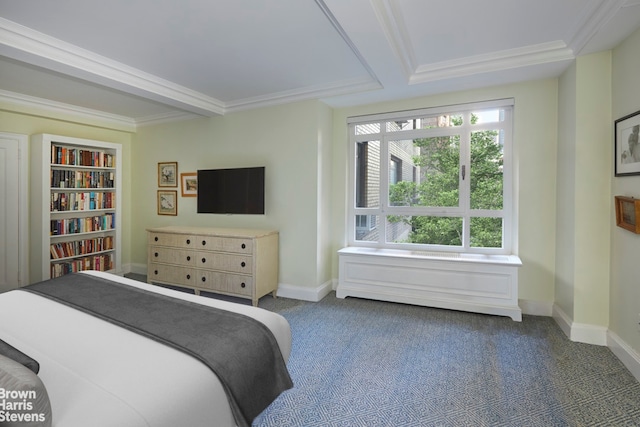 2 Beekman Pl Unit 4Abg, New York City, NY 10022 - bedroom featuring carpet floors, multiple windows, crown molding, and beamed ceiling