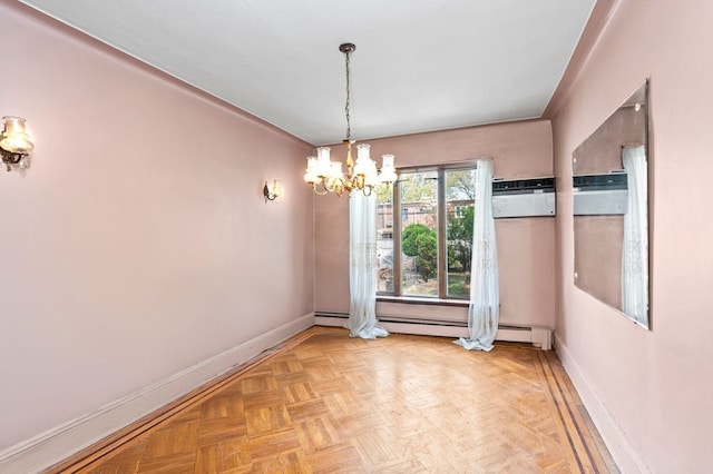 283 Bay 14th St, New York City, NY 11214 - spare room with a chandelier, baseboards, and a baseboard heating unit