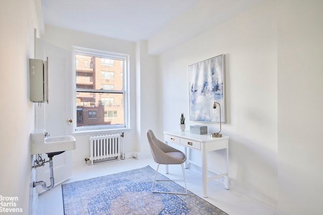 home office featuring radiator heating unit