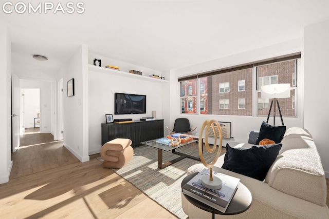 living room with hardwood / wood-style floors