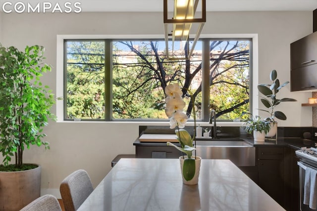 dining space with sink