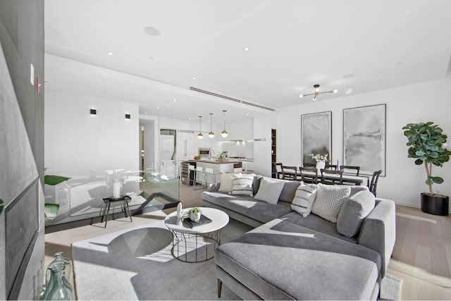 living room featuring light wood-type flooring