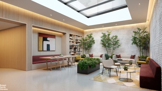 building lobby with a towering ceiling