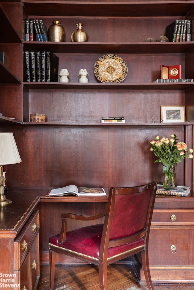 interior space with dark wood-type flooring